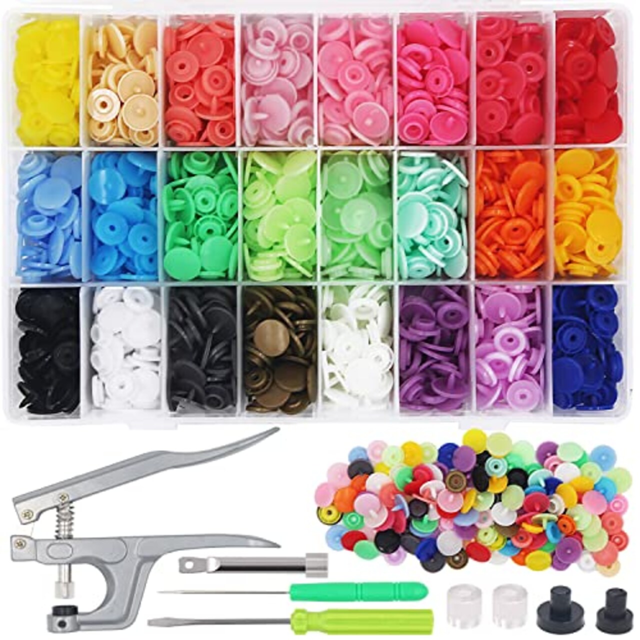 1440 Pieces Plastic Snap Buttons No-Sew Snap Fasteners T5 Snaps with Snaps Pliers Kit for Clothing Sewing,Rain Coat,Bibs,Clothes Crafting(24 Colors,360Sets)